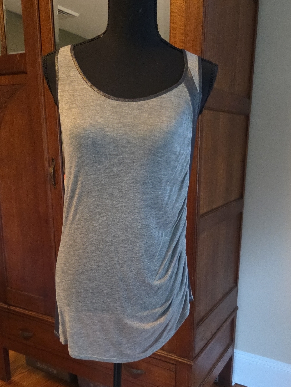 Women's Heather Gray Scoop Neck Tank with Side Ruching